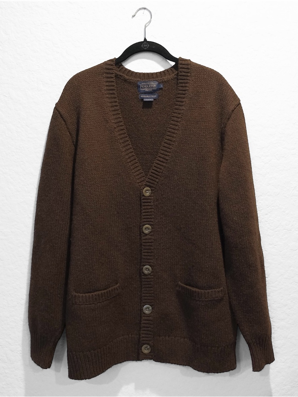 Pendleton Washable Wool Cardigan Men’s L Brown Thick Pockets Buttons Preppy
